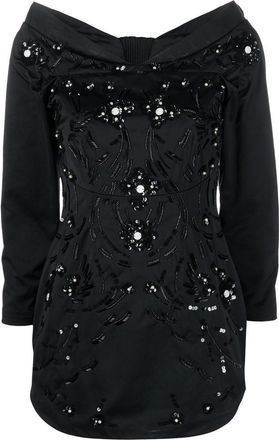Dsquared2 embellished off-shoulder minidress - women - Polyester/Polyester - 38 - Black