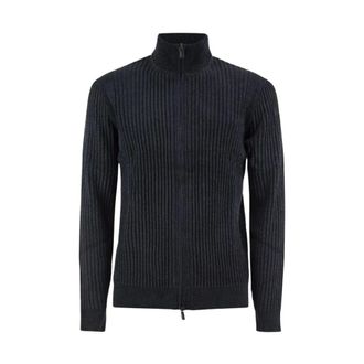 Roberto Ricci Design Ribbed Zip-Up Cardigan - Heren - Truien - Blauw - Maat: L Poliester