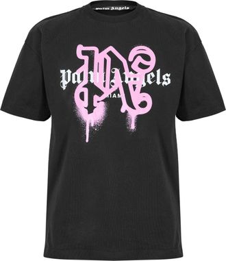 Palm Angels Mens Miami Spray T in Black Fuchsia - Size X-Small