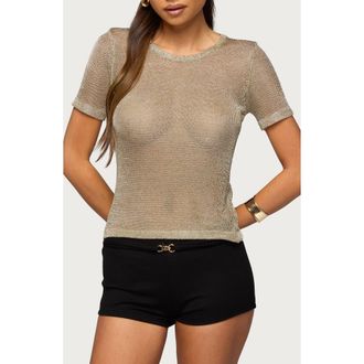 Edikted Luchia Metallic Knit Top in Gold at Nordstrom, Size X-Small