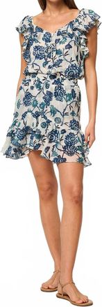 Misa Print Ruffle Blouse In Blue