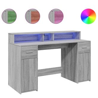 Berkfield Home Desk with LED Lights Grey Sonoma 140x55x91 cm Engineered Wood | Size: 140 x 55 x 91 cm