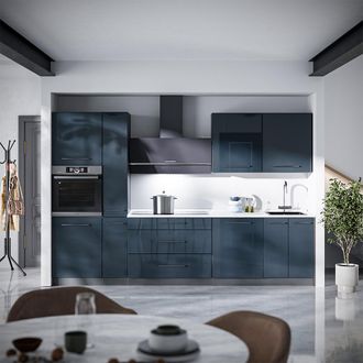 Vicco Mueble De Cocina Fame-line, Azul Oscuro Alto Brillo/antracita, 310 Cm, Et Antracita, Vicco