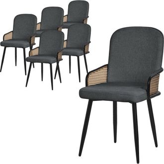 ML Design Ml-design Juego De 6x Sillas De Comedor Con Funda De Tela Antracita, Asiento De Sal&oacute;n Con Respaldo, Reposabrazos Con Aspecto Rat&aacute;n Mueble Tapizado Con