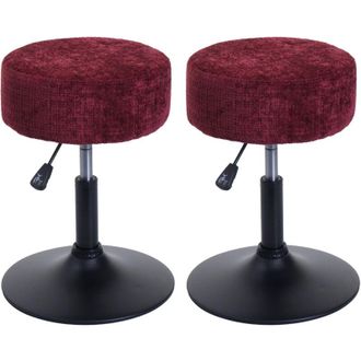 Hhg Non utilizzato] Set 2 sgabelli HHG 883, sedia make-up, girevole regolabile in altezza &oslash; 37cm tessuto ciniglia (465/m&sup2;), bordeaux
