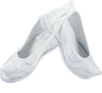 Kesyoo WomenS Ethnic Style Embroidered Hanfu Shoes White Cloth Slip-On Loafers with Hidden Height Increase, Vintage Chinese Style Footwear for Traditional Co