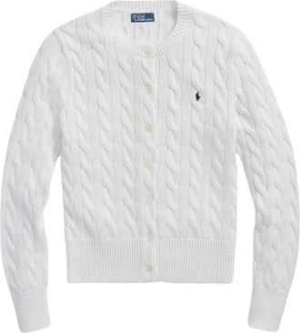 Polo Ralph Lauren Truien & Vesten, Dames, Wit, XL, Katoen, Gebreide cardigan met kabelpatroon