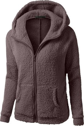 Generic Ladies Fleece Jackets Full Zip Casual Winter Warm Wool Coats Solid Hoodie Teddy Coats Long Sleeve Fleece Jumper Fuzzy Sherpa Sweatshirts Outwear Trend