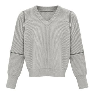 Meimeij V-hals Gebreide Kleding - Dames - Truien - Grijs - Maat: 2XS Wol
