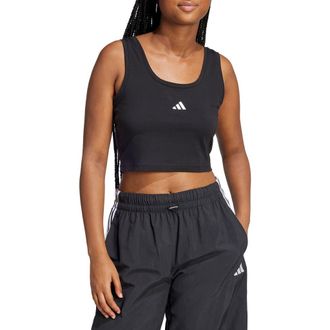 adidas Cropped Stretch Cotton Tank in Black/whit at Nordstrom Rack, Size X-Small