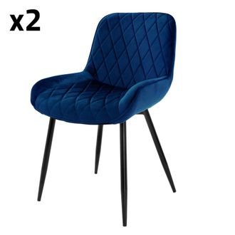 ML Design Juego de 2 sillas de comedor azul oscuro
