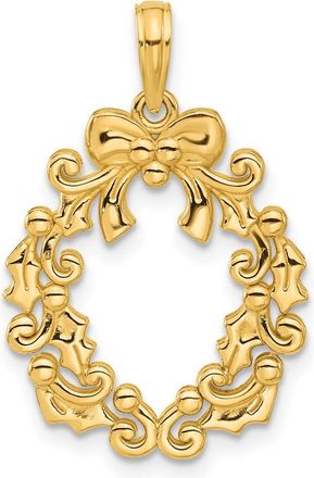 Diamond2Deal 14k Yellow Gold Polished Christmas Wreath Pendant