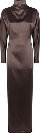 Max Mara Spuma Lange Jurk - Dames - Avondkleed - Bruin - S - Wol - Kleedjes