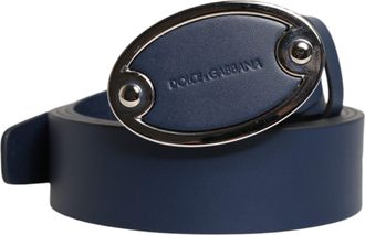 Dolce & Gabbana Blue Leather Classic Metal Logo Buckle Mens Belt