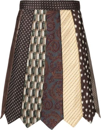 Moschino tie-patchwork high-waisted skirt - women - Silk/Polyester - 42 - Brown