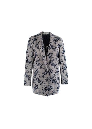 Silvia Tcherassi Blue Floral Embroidered Single Breasted Blazer Size S