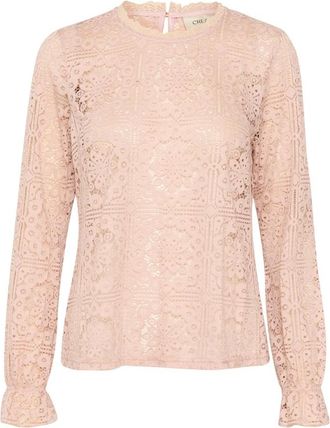 Cream Kanten Blouse Verbrand Lila Stijlvol - Dames - Blouses - Roze - 3XL - Overhemden