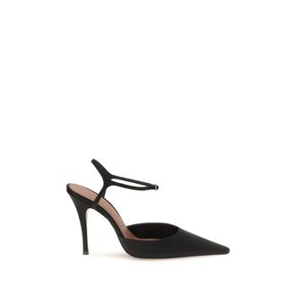 Amina Muaddi Black Satin High Heel Womens Pumps