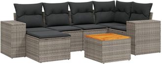 vidaXL Vidaxl - Set De Sof&aacute;s De Jard&iacute;n 7 Piezas Con Cojines Rat&aacute;n Pe Gris