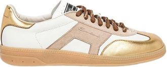 Santoni Womens leather and suede DBS Oly sneaker in White/beige/silver at Nordstrom, Size 9