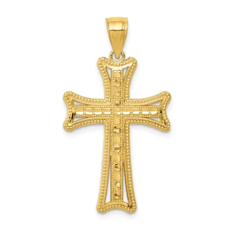 Diamond2Deal 14k Yellow Gold Diamond-cut Cross Pendant