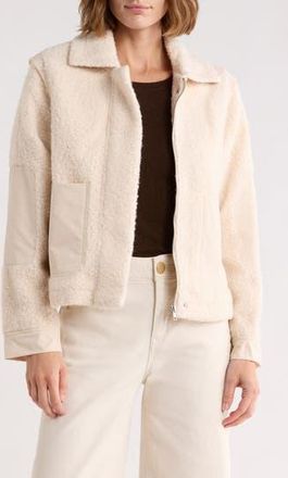 Democracy Faux Shearling Zip Front Jacket in Blanched Almond at Nordstrom Rack, Size X-Small