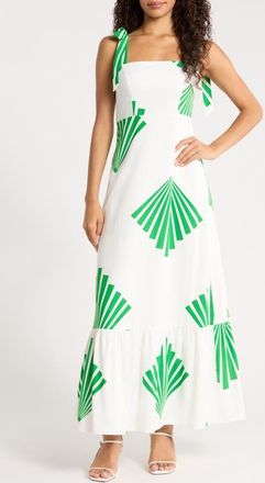 Sugarlips Nomi Floral Hendy Tie Strap Maxi Sundress in White-Greens at Nordstrom, Size X-Large