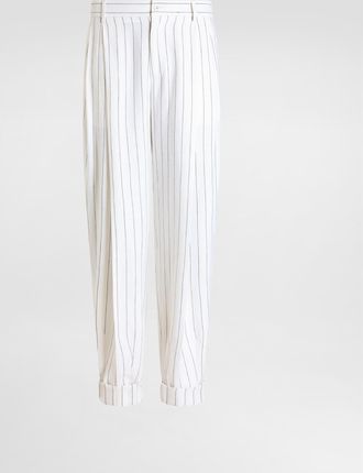 Dolce & Gabbana Pinstripe Linen-blend Pants With Double Darts - Man Pants And Shorts Multi-colored 48