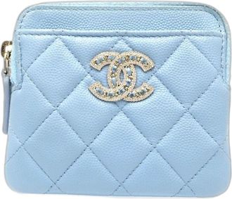 Chanel Light Blue Grained Calfskin Coin Purse/Coin Case (Pre-Owned)