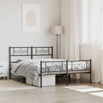 Berkfield Home Metal Bed Frame with Headboard & Footboard Black 135x190 cm Double