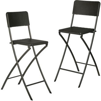 Relaxdays Relaxdays - 2 Taburetes De Cocina Altos Plegables, Estilo Rat&aacute;n, Banqueta Pl&aacute;stico Y Metal, 115x44x63 Cm, Negro