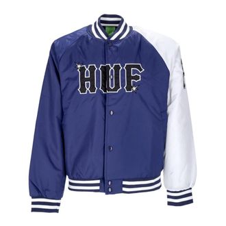HUF Gewatteerde Satijnen Baseballjas in Marineblauw - Heren - Bomber jackets - Blauw - XL - Satijn - Jassen