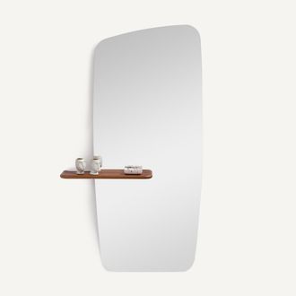 AM.PM Asymmetrische spiegel met notenhouten legplank H170 cm, Nella