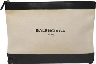 Balenciaga Clip Beige Canvas Clutch Bag (Pre-Owned)
