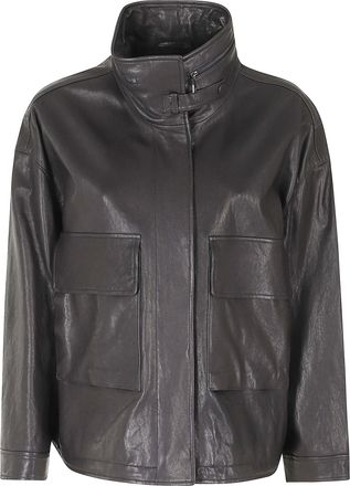 Emporio Armani Dark Brown Blouson Lambskin Leather Jacket
