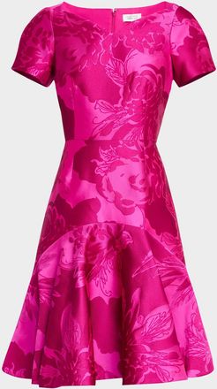 Teri Jon Floral Mikado Flounce Dress