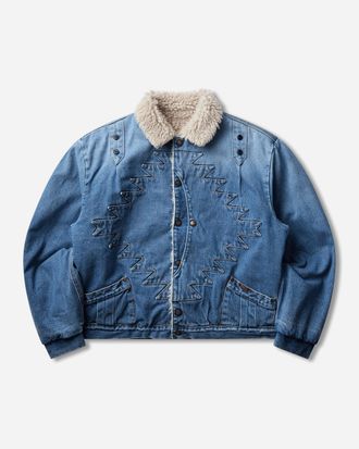 KAPITAL Men s 12.5oz Broken Denim x Boa Fleece Thunderbird Jacket Blue