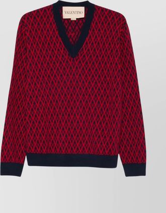 Valentino Garavani jacquard pattern wool v neck sweater