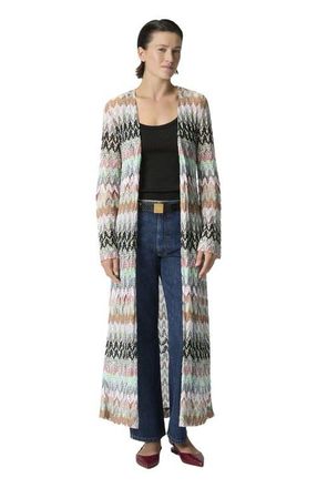 Missoni Cotton And Viscose Lam&eacute; Long Cardigan With Lace Motif in Green& Brown at Nordstrom, Size 38 It