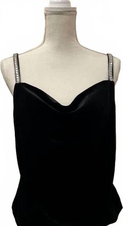 Skies Are Blue Clothing Womens Embellished Sequin Velvet Cami In Black