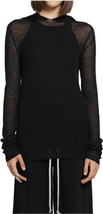 Rick Owens Tower Hooded LS T - Dames - Ronde hals truien - Zwart - S - Kasjmier - Truien & Vesten