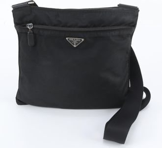 Prada Black White Leather Nylon Shoulder Bag (Pre-Owned)