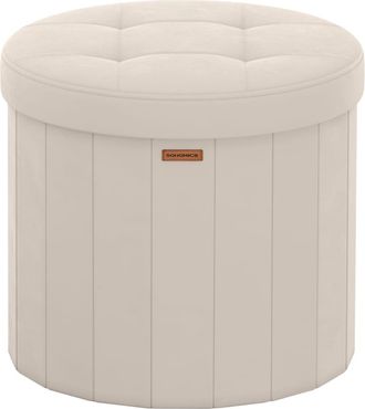 Songmics Banco redondo plegable de terciopelo con tapa extra&iacute;ble color beige