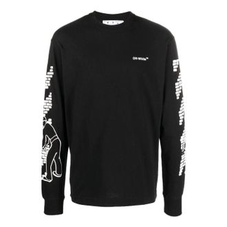 Off-white Mens Off-White FW22 Logo Printing Round Neck Long Sleeves Black T-Shirt OMAB064F22JER0051001