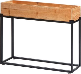 Hhg Hhg - Nunca Usado] Jardinera 482, Jardinera Para Hortalizas, Madera-acero 62x80x16cm, Marco Negro, Color Natural