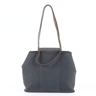 Herm&egrave;s Black Leather Canvas Shoulder Bag Tote Bag (Pre-Owned)