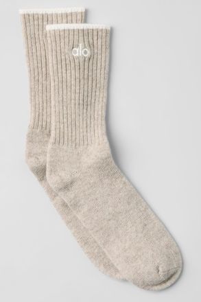 Alo | Wool Cashmere Light Frosted Socks in Winter Latte/Ivory Beige, Size: Medium