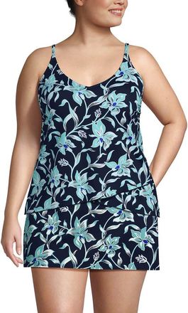 Lands End Plus Size Chlorine Resistant Tulip Hem Tankini Swimsuit Top in Tropic Floral/navy at Nordstrom, Size 3X