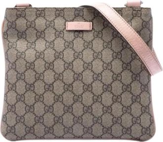Gucci Pre-owned Canvas Crossbody Bag - Dames - Vintage Schoudertas - Beige - ONE Size - Leer - Vintage