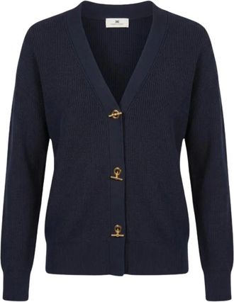 Elisabetta Franchi Gebreid vest met V-hals - Dames - Truien - Blauw - Maat: M Zijde